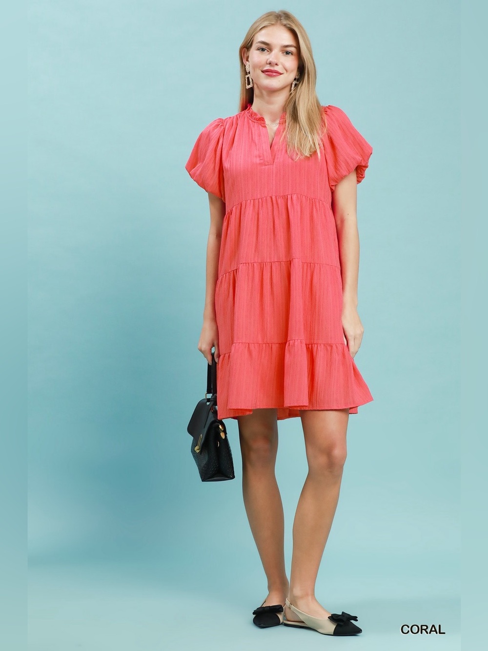 Umgee Puff Sleeve Tiered Babydoll Dress🛍️